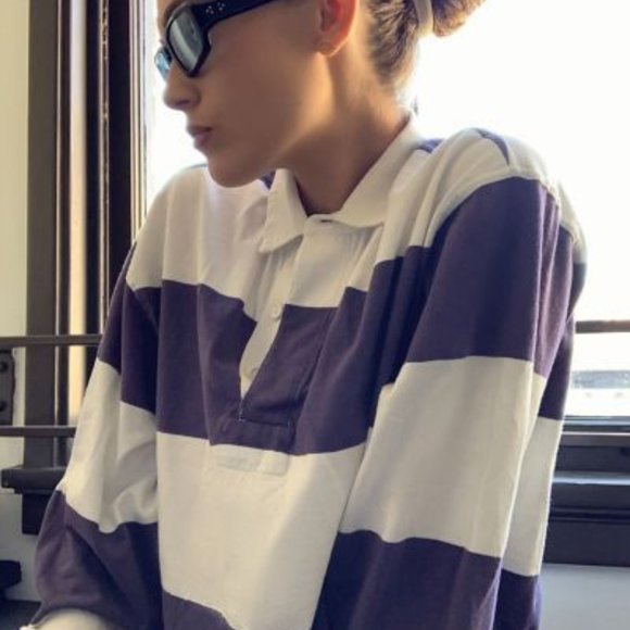 Urban Outfitters BDG Striped Jefferson Cropped Shirt Purple Stripe - Picture 1 of 8